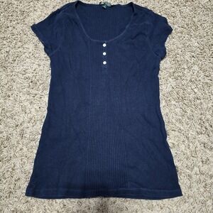 Y2K Lauren Ralph Lauren Fitted‎ Navy Top Size XL
